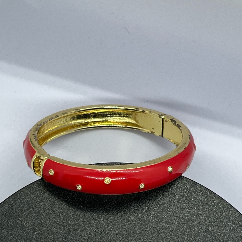 Vintage Red and Gold Hinged Bangle Bracelet
